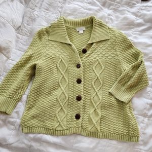 Christopher & Banks Green Cotton Cable Cottagecore Button Front Cardigan…